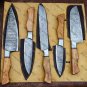 Custom Handmade Damascus Steel 5pice Chef Knife Kitchen set with leather Rolbag