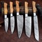 Custom Handmade Damascus Steel 5pice Chef Knife Kitchen set with leather Rolbag