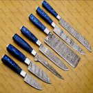 Handmade Professional Kitchen Damascus Knife Set, 7piece With leather Roll Bag