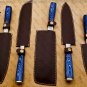 Handmade Professional Kitchen Damascus Knife Set, 7piece With leather Roll Bag