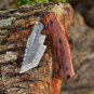7.5" custom handmade damascuse pocket knife  wood handle with leather sheath