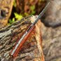 7.5" custom handmade damascuse pocket knife  wood handle with leather sheath