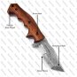 7.5" custom handmade damascuse pocket knife  wood handle with leather sheath