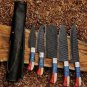 5pice Handmade Carbon Steel Kitchen Chef Set wood Handle with Lethathe Rolbag