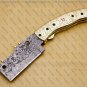 Customized Handmade Damasuse Pocket Knife Ingravable Bras Handle Leather Sheath