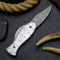 Customized Handmade Damascus Pocket Fish Knife Steel Handle with Lethathe Sheath