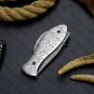 Customized Handmade Damascus Pocket Fish Knife Steel Handle with Lethathe Sheath