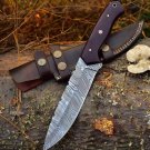 Custom Handmade Dmascus Bowi Hunting knife With Leather Sheath