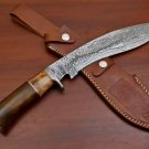 Custom Handmade Dmascuse Steel Kukri Bowie Knife With Leather Sheath