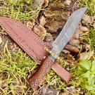 Custom Handmade Dmascus Bowie Hunting knife Engrave Wood Handle With Leather Sheath