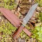 Custom Handmade Dmascus Bowie Hunting knife Engrave Wood Handle With Leather Sheath