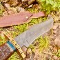 Custom Handmade Dmascus Bowie Hunting knife Engrave Wood Handle With Leather Sheath