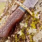 Custom Handmade Dmascus Bowie Hunting knife Engrave Wood Handle With Leather Sheath