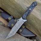Custom Handmade Dmascus Tanto Fix Blade Hunting knife With Leather Sheath