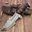 Custom Handmade Damascus Tracker knife Walnut Wood Handle With Leather Sheath