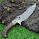 Custom Handmade Dmascus Hunting knife Engraved Wood Handle  With Leather Sheath