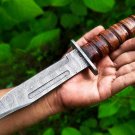 Custom Handmade Dmascus Bowi Hunting knife With Leather Sheath