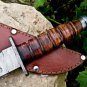 Custom Handmade Dmascus Bowi Hunting knife With Leather Sheath