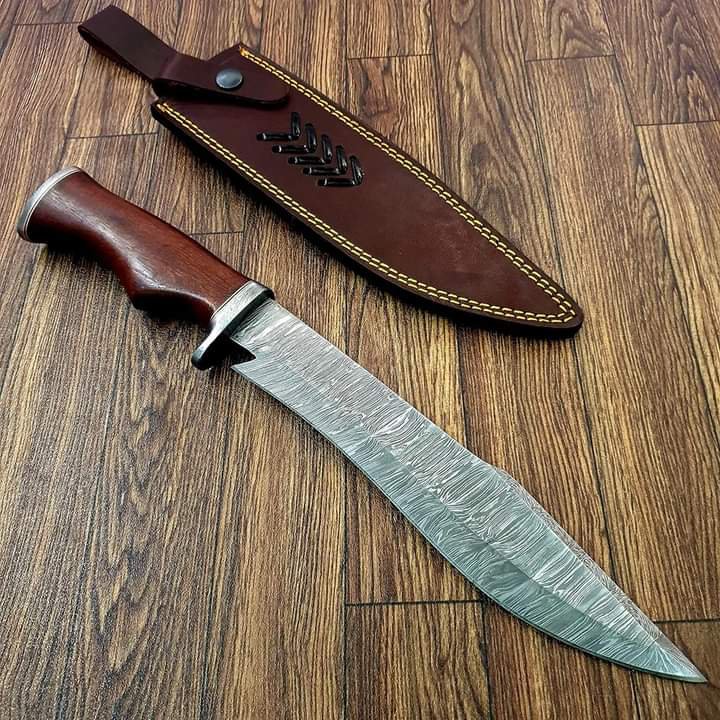 Custom Handmade Dmascus Hunting Camping Bowie knife With Leather Sheath