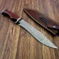 Custom Handmade Dmascus Hunting Camping Bowie knife With Leather Sheath
