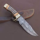 Custom Handmade Dmascus Bowi Hunting knife With Leather Sheath