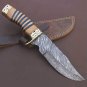 Custom Handmade Dmascus Bowi Hunting knife With Leather Sheath