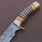 Custom Handmade Dmascus Bowi Hunting knife With Leather Sheath