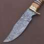 Custom Handmade Dmascus Bowi Hunting knife With Leather Sheath