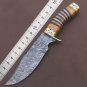 Custom Handmade Dmascus Bowi Hunting knife With Leather Sheath