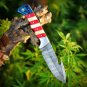 Custom Handmade Damascus Gut Hook pukka Wood Handle knife With Leather Sheath