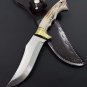 Custom Handmade Dmascus Bowi Hunting knife With Leather Sheath