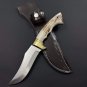 Custom Handmade Dmascus Bowi Hunting knife With Leather Sheath