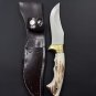 Custom Handmade Dmascus Bowi Hunting knife With Leather Sheath