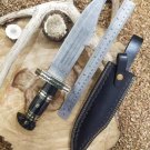 Custom Handmade Dmascus Bowi Hunting knife With Leather Sheath