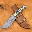 Custom Handmade Dmascus Tracker Hunting knife With Leather Sheath