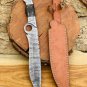 Custom Handmade Dmascus Bowi Hunting knife Ram Horn Handle With Leather Sheath