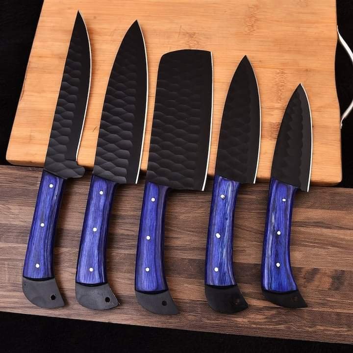 Custom Handmade J2 Steel 5 Pice Chef Set With Leather Sheath