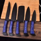 Custom Handmade J2 Steel 5 Pice Chef Set With Leather Sheath