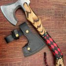 Custom Handmade Cabon Steel Etched Single Head Axe With Leather Sheath