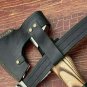 Custom Handmade Cabon Steel Etched Single Head Axe With Leather Sheath