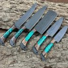 Custom Handmade J2 Steel 5 Pice Chef Set With Leather Sheath