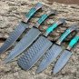 Custom Handmade J2 Steel 5 Pice Chef Set With Leather Sheath