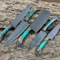 Custom Handmade J2 Steel 5 Pice Chef Set With Leather Sheath