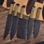 Custom Handmade J2 Steel 5 Pice Chef Set With Leather Sheath