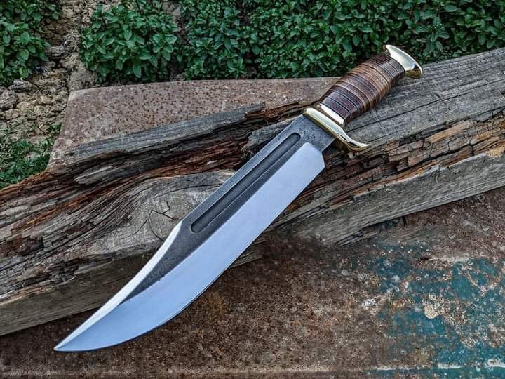 Custom Handmade High Carbon 1015 Bowi Hunting knife With Leather Sheath
