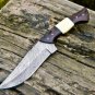 12"Custom Handmade Damascus Hunting knife With Leather Sheath