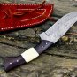 12"Custom Handmade Damascus Hunting knife With Leather Sheath