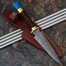 Custom Handmade Damascus Dagger Hunting knife With Leather Sheath