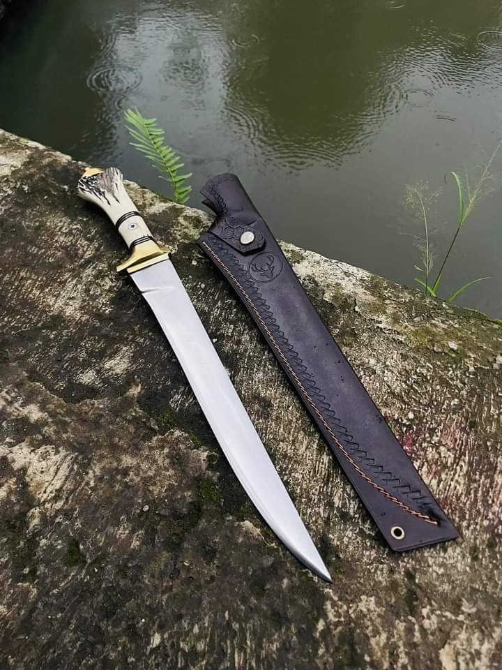 Custom Handmade J2 Steel Hunting,Camping knife With Leather Sheath