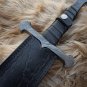 Custom Handmade Damascus Viking Sword With Leather Sheath